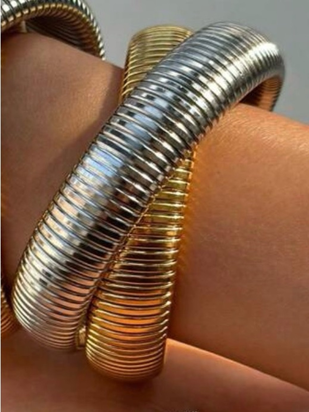 Two-Tone Gold and Silver Coil Bangle Bracelet - Women Jewelry
